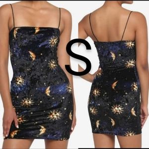 🆕Velvet Sun & Moon Print Navy Blue Cami Mini Dress~Size S